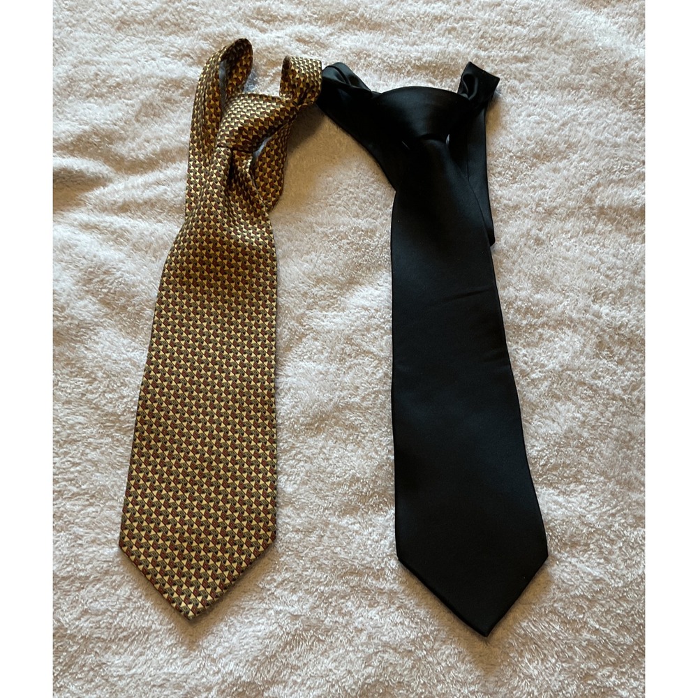 Arrow & Panalpina Neckties Men OS Black Gold Excellent Silk Geometric Bundle 2pc